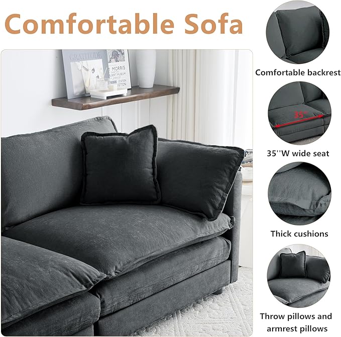 mikibama Luxury Loveseat Sofa Couch 76 Modern Chenille Deep 2-Seater Cloud Couch with 2 Armrest Pillows and 2 Toss Pillows Love Seat for Living Room Bedroom Office Apartment Grey