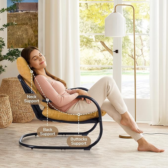 Peace nest Modern Accent Chair Comfy Living Room Suspended Chair Bedroom Armchair with Mental Frame Comfortable Upholstered Cushion for Balcony Lounge Reading Meeting Room Yellow