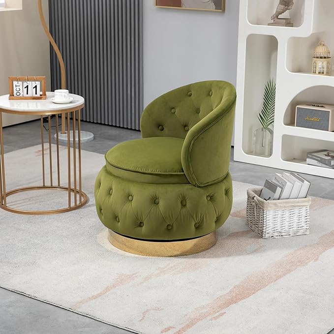 360 Degree Swivel Cuddle Barrel Accent Storage Chairs Round Armchairs with Wide Upholstered Fluffy Velvet Fabric Chair for Living Room Bedroom Office Waiting Rooms