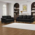 Couch and Loveseat Set Mid Century Chesterfield Faux Leather Vintage Retro Classic 3 Seater Loveseat Sofa Couch with Storage Nailhead Trim &amp Rolled Armrests for Living Room Bedroom Office Black