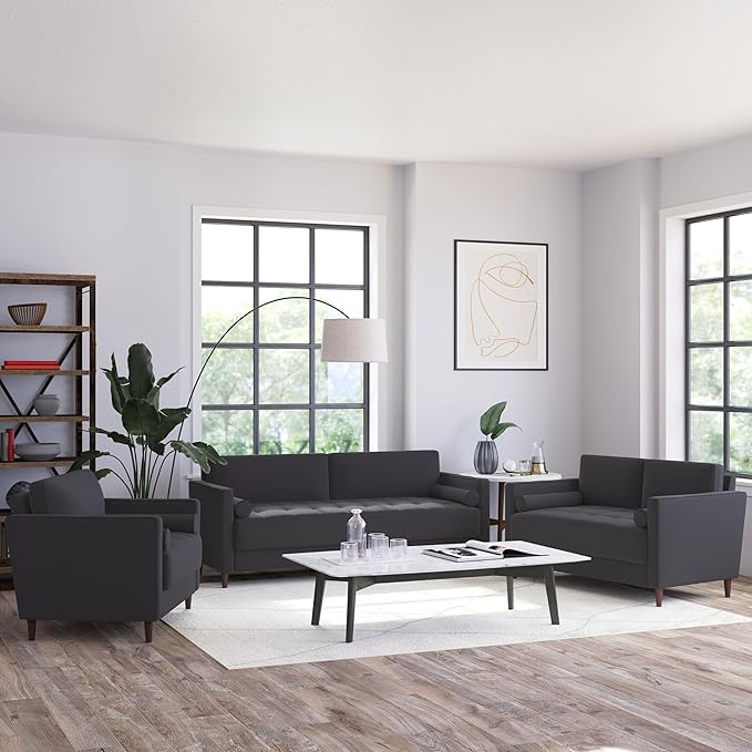 Studio Living® Lexington 52.4 Loveseat Mid-Century Modern Pocket Coil Comfort Easy Assembly Woven Fabric Heather Grey