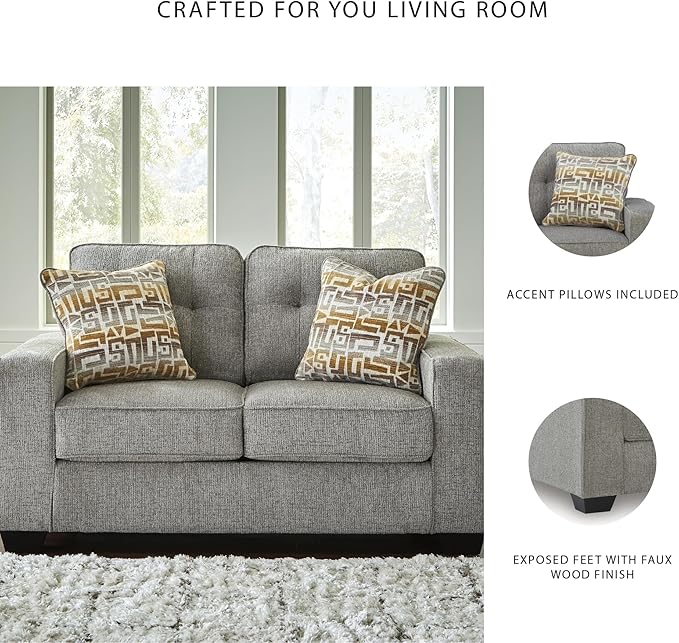 Signature Design by Ashley Fanciful Classic Loveseat with Tufted Cushion and Removable Cushion Light Gray