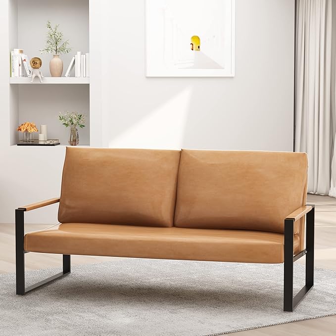 AWQM PU Leather Love Seats Sofa 45 Mini Upholstered Couch for Small Space Modern Accent Chair with Armrest &amp Removable Cushions 2-Seater Lounge for Living Room Office (Brown) (CXY45I2SLS-BW)