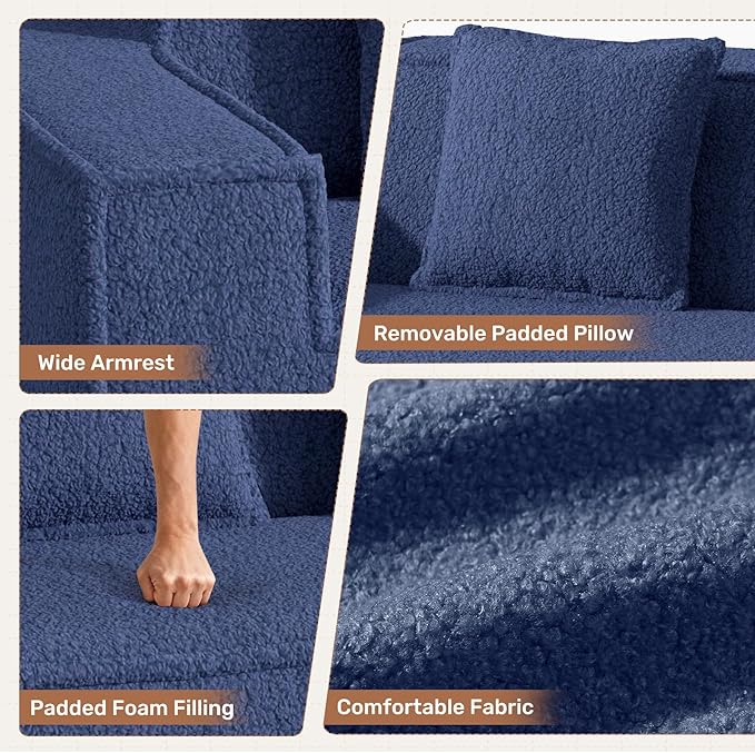75'' Cloud Loveseat Sofa No Assembly Required Comfy Deep Seat Teddy Couches 1 pcs for Living Room Bedroom Apartment(Teddy Fabric-Blue)