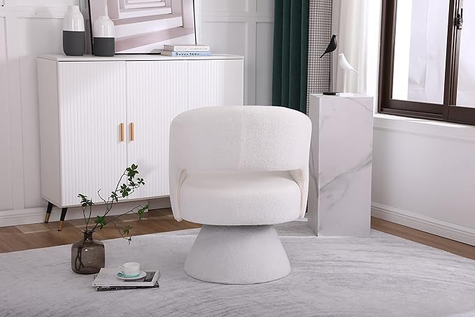 Swivel Accent Chair Armchair Round Barrel Chair in Fabric for Living Room BedroomWhite