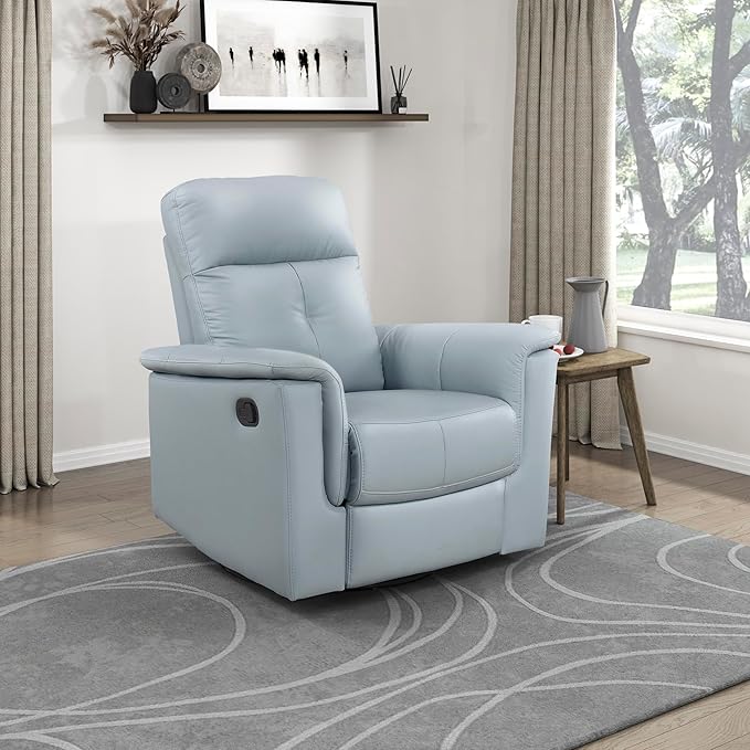 Lexicon Swivel Glider Recliner Chair Comfy Nursery Glider Top Grain Leather Match Recliner Manual Reclining Chair for Living Room/Office/Apartment Blue