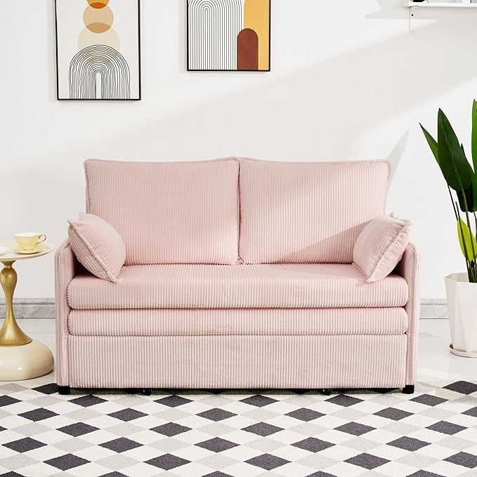 GDFStudio 55 Convertible Sofa Bed 3-in-1 Sofa Bed Couch with Pull Out Design Corduroy Sleeper Sofas with USB Ports &amp Side Pocket Modern Loveseat Sleeper for Living Room Bedroom Small Space Pi