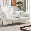 Velvet Futon Sofa Bed with Cup HolderVelvet Small Loveseat Sleeper Bed Modern Folding Sleeper Couch with 2 Pillows and 6 Gold Metal Legs for Living Room. (Off-White)