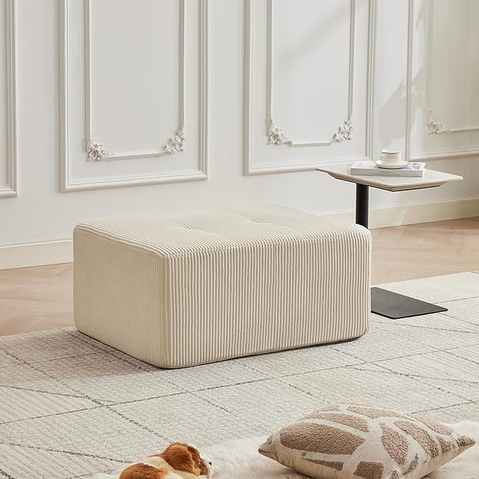 Modular Sectional Sofa with Movable Ottoman Seat Deep Seat Couch with Pillows Comfy Cloud Sectional Sofa for Living Room Bedroom and Apartment (White 1 Ottoman)