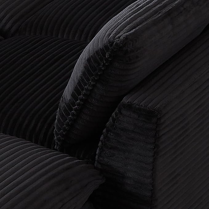 80 Cloud Sectional Couch with L-Shaped Chaise Corduroy Sectional Sofa with Ottoman Boneless Couch with Deep Seat in a Box for Living Room No Assembly Required (Black)
