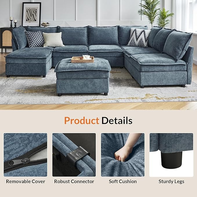 HULALA HOME 8 High Legs for Sectional Sofa Couch Walnut