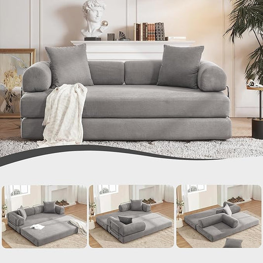 4-in-1 Free Combination Loveseat Convertible Sleeper Sofa Bed Floding Accent Futon Couch Corduroy Modular Sectional Sofa&ampCouch King Size Floor Daybed for Living Room Apartment Office Furniture