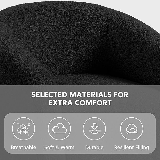 Topeakmart Barrel Chair Soft Sherpa Accent Chair Side Chair Club Chair Modern Style Deep Seating Barrel Armchair for Living Room Furniture Reading Room Bedroom Set of 2 Black