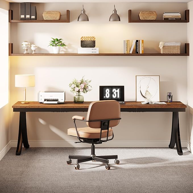 Tribesigns 2 Person Office Computer Desk 78.7-Inch Extra Long Desk Large Double Desk for Two People Workstation Work Desk for Home Office with Stylish Legs (Brown)