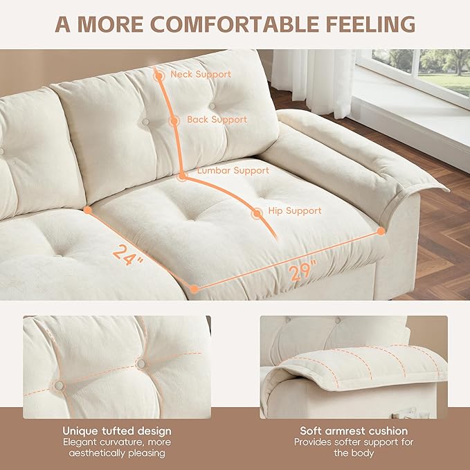 Ball &amp Cast Modular L Shaped Sectional Sofa with Movable Storage Ottoman and Dual-Port Charging4 Seater Comfy Cloud Couch W/Side Storage Pockets &amp Cup Holderfor Living RoomApartmentBeige1