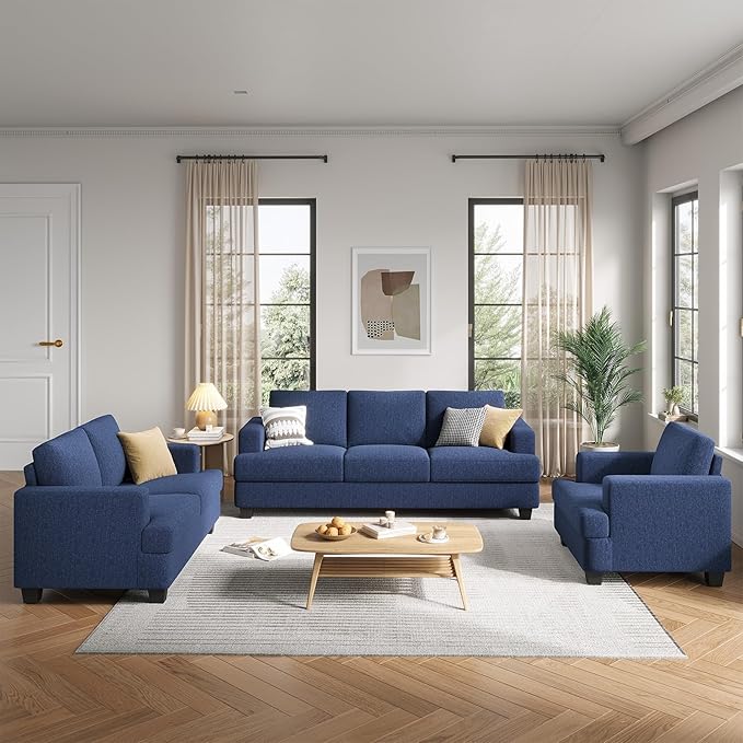 89 Inch Sofa with Extra Deep Seats Oversize 3 Seater Sofa for Living RoomModern Couch and Sofa Comfy Armrests and Seats and Backrests Easy Installation Blue