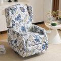 Swivel Rocker ReclinerWingback Recliner ChairFloral Accent Chair Fabric Chair with High BackPadded Seat for Living RoomBedroom Home Office (Blue)
