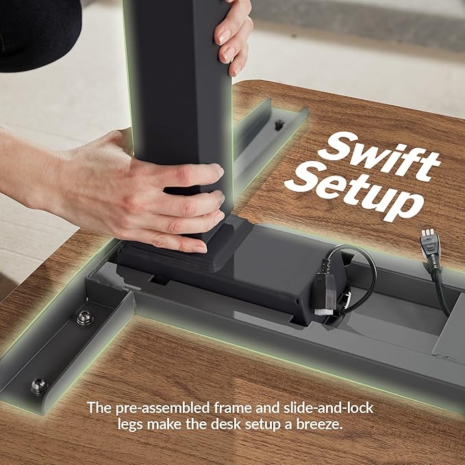 Vari ComfortEdge 40x26 Inch Adjustable Standing Desk – Small Electric Sit Stand VariDesk for Apartment Bedroom or Home Office + Beveled Edge Tool-Free Assembly (Walnut Top/Black Legs)