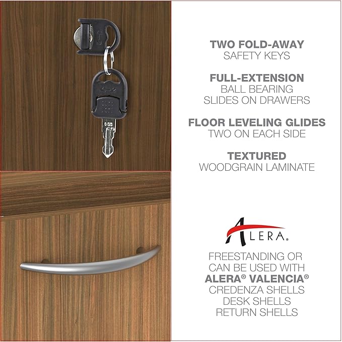 Alera Alera Valencia Series Hanging Pedestal File Left/Right 2-Drawer: Box/File Legal/Letter Modern Walnut15.63 x 20.5 x 19.25