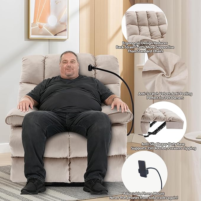 Oversized Recliner Chair Big Mans Recliner Chairs for Adults 400lbs Wide Recliners for Tall Man Large Recliner Chair for Living Room(Cream)