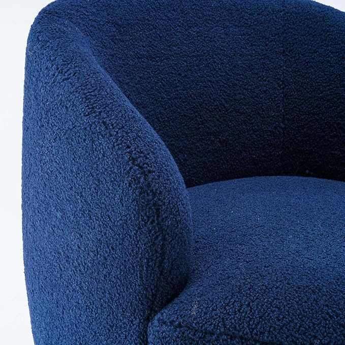 Swivel Barrel Chair with Foam FilledSwivel Accent ChairComfy Backrest Teddy Round Swivel Chair for Living Room (Dark Blue)