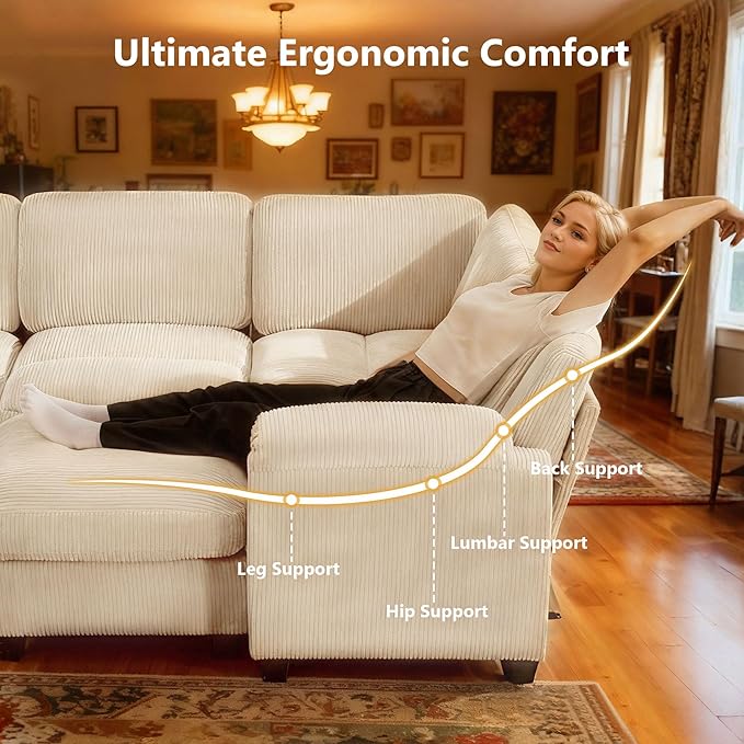 Modular Sectional Sofa with Ottoman3-Seater Corduroy Cloud Sofa Couch with 2 Pillows88.2'' L-Shaped Deep Seat Sofa with Thick CushionModular Couches for Living RoomBeige3 Seater &amp Ottoman