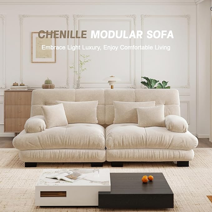 94.4'' Loveseat Sectional Couch Sofa Memory Foam Chenille Cloud Sofa with Pillow Deep Seat Sectional Couch for Small Spaces Studio Apartment Game Room Small Living Room