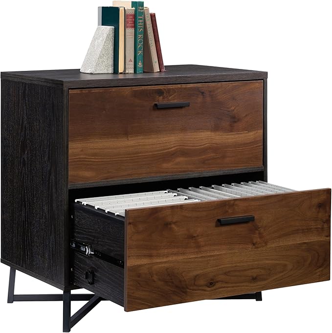 2 Drawer Small Lateral File Cabinet with Lock Under Desk Locking Storage Drawers Organizer for HomeOffice Filing CabinetsModern FurnitureDarkWalnut