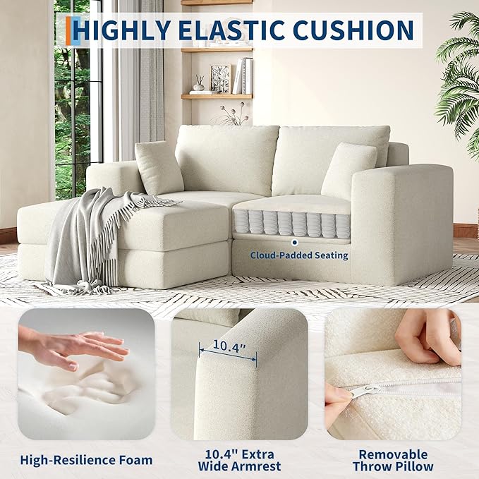 80 Modular Sectional Loveseat Sofa Bed No-Assembly Boneless Cloud Couch with Reversible l-Shape Chaise Non-Slip Deep Seat Chenille/Corduroy Sleeper for Small Living Spaces