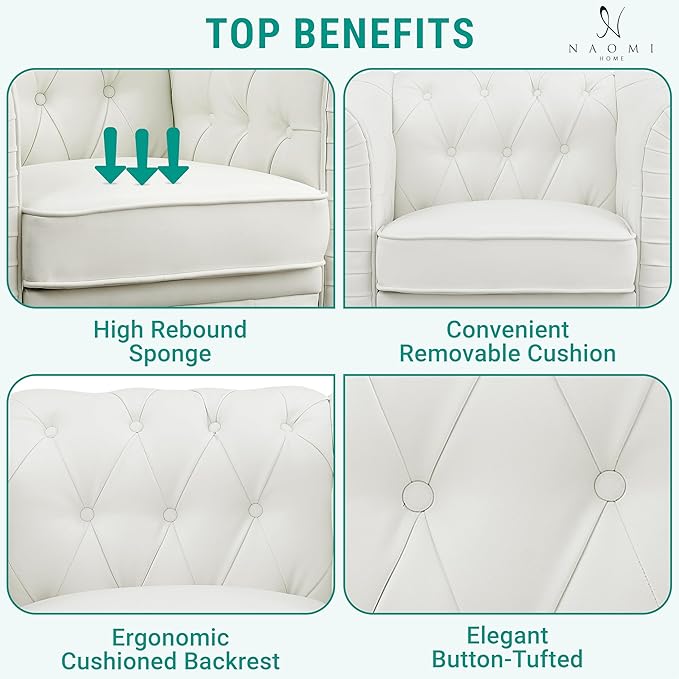 Naomi Home Emery Chesterfield White/PU/Accent Chair