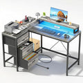 41 Inch Computer Desk with 3 Drawers LED Lights &amp Power Outlets Gaming Desk with USB Charging Station Home Office Desk with Monitor Stand and Cationic Fabric Drawers