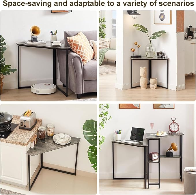 VECELO Corner DeskOffice Tables for Living Room for Small Space Triangle Computer Desk with Steel Frame Corner Shelves with Metal Frame Writing Desk for Workstation Classic Grey 33.1 2 Set