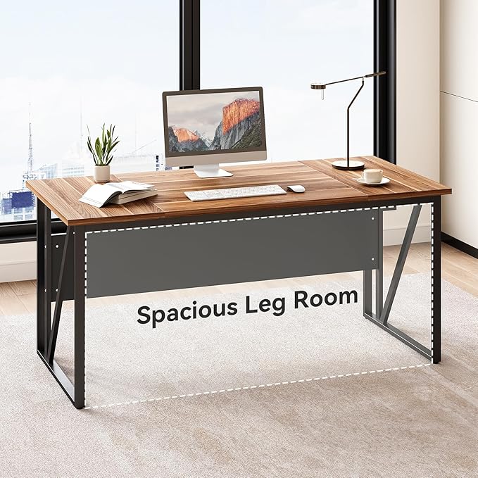 LITTLE TREE 63 Office Desk and 47 File Drawer Cabinet Large Computer Desk Study Writing Desk Workstation for Home Office