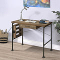 Weathered Oak &amp Black Writing Desk with 1 Drawer &amp Shelves: Ideal for Home Office Study Room
