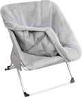 SUNNYFEEL Comfy Folding Saucer Chair for All SeasonsRemoval Faux Fur Soft Chair for AdultsReading Chair for Living Room Bedroom Dorm Metal Frame Moon Chair(Grey)