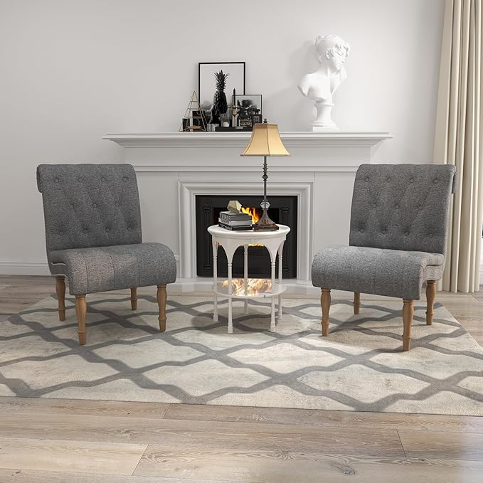 Simore Fabric Accent Chair Set of 2Modern Button-Tufted Living Room Chairs Upholstered Armless Bedroom Chair with Wooden Legs