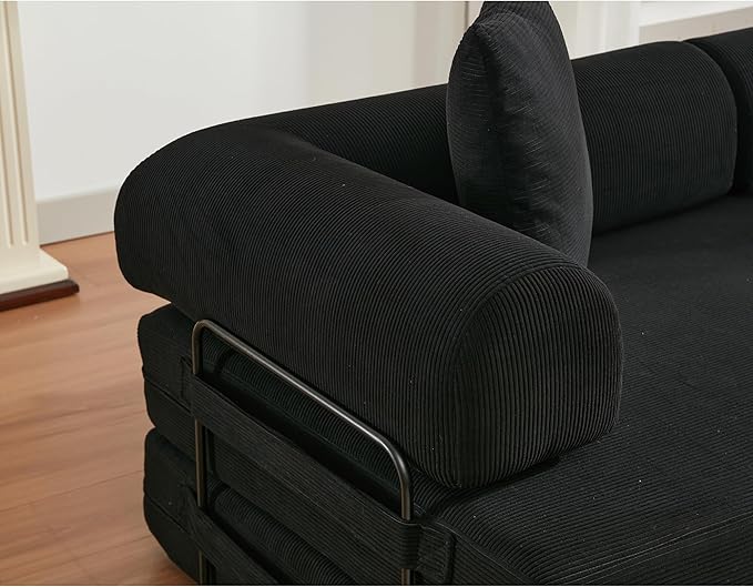 MYFUNSHOP Sleeper Sofa Bed4-in-1 Convertible Folding Boneless CouchFoldable Love Seat with Pillow Corduroy Floor Futon Couch for Living RoomBedroomLounge Studio