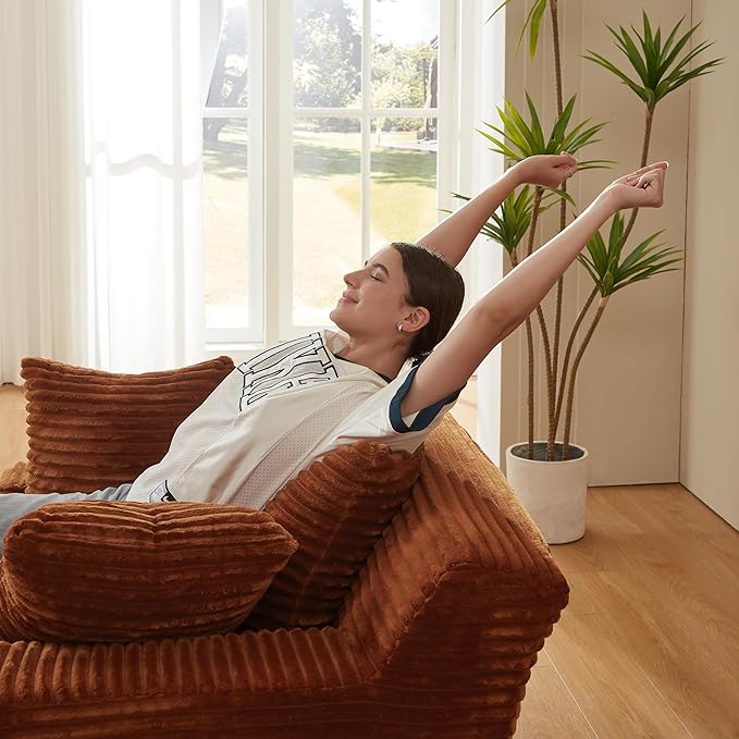 KEIKI 78.7 Corduroy Chaise Lounge Reading Chair Oversized Deep Seat Boneless Sofa with 3 Pillows Comfy Cloud Couch No Assembly Sleeper for Cozy Book Corners