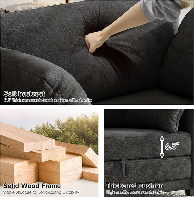 51 Loveseat Sleeper Sofa Bed Chenille Convertible Floor Sofa Bed for Small Spaces Folding Couch Bed with Deep Seat 2 Pillows &amp Solid Frame Pull Out Floor Couch for Living Room Black