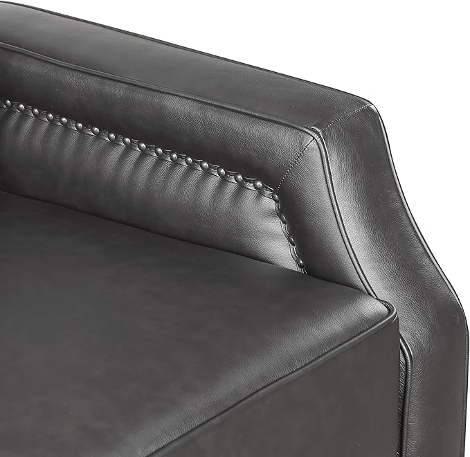 Lexicon Pushback Recliner Chair Faux Leather Armchair Push Back Recliner Nailhead Trim Solid Wood Legs Easy Assembly for Living Room/Office/Apartment Dark Gray