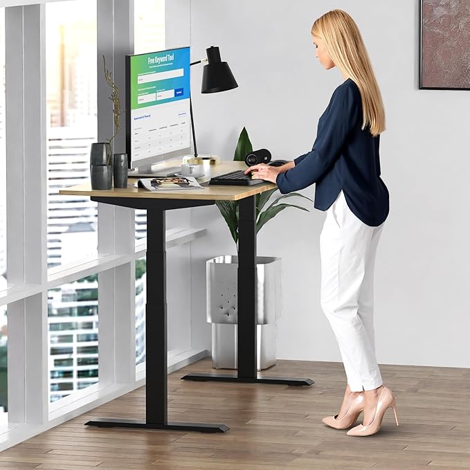 Rise Up Electric Standing Desk Adjustable Height 24-49 Dual Motor One Piece Bamboo Large Standing Desk 48x30 Sit Stand Desk Rising Desk Home Office