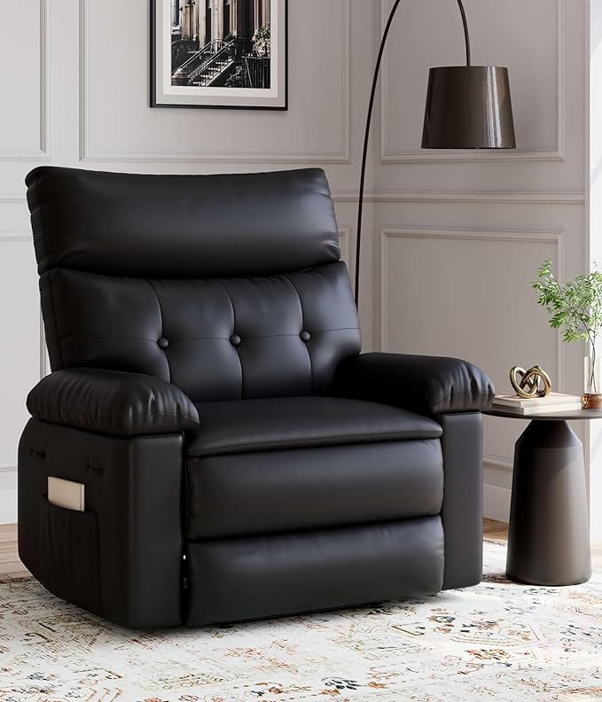 OUTLANE Oversized Recliner Chair Big and Tall Massage Recliner with Heating Extra Wide PU Leather Manual Recliners 400LBS Capacity with Plush 1.5X Padding Lazy Chair for Living Room - Black