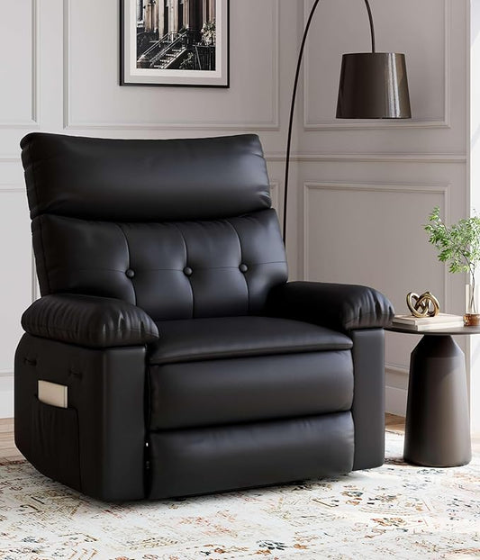 OUTLANE Oversized Recliner Chair Big and Tall Massage Recliner with Heating Extra Wide PU Leather Manual Recliners 400LBS Capacity with Plush 1.5X Padding Lazy Chair for Living Room - Black