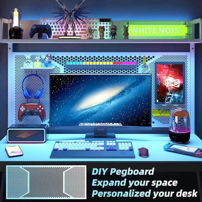 Elephance Small Gaming Desk with Pegboard 39 Inch Computer Desk with Storage Shelves Modern Office Desk for Study Work Home Office Small Spaces White