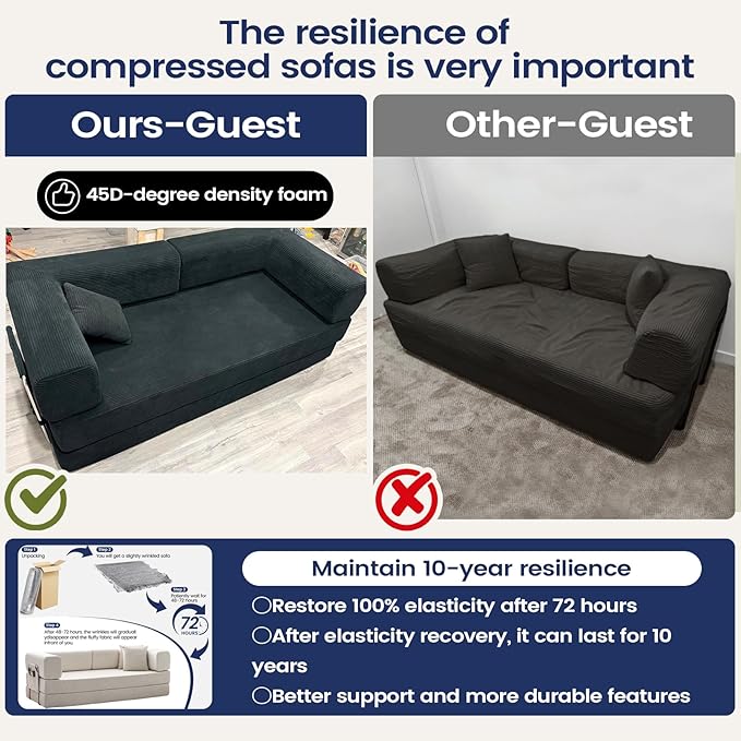Folding Sofa Bed Convertable Corduroy Couch King Size Floor Sleeper 4-in-1 DIY Combination Modular Sofa Fold Out Futon Lounge Comfy Foldable Lazy cama for Living Room (Blue 80.15)