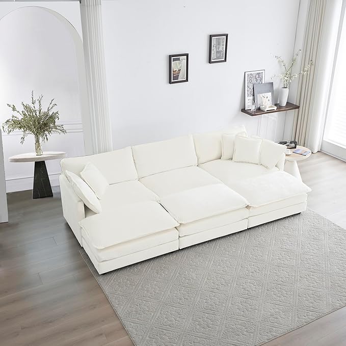 kevinplus Ottoman Square Chaise Ottoman Stool Bench for Living Room Bedroom Apartment Chenille Fabric White
