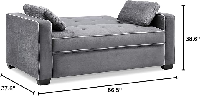 Serta Ainsley 66.5 Convertible Sleeper Loveseat Full Size Dreamcoil Comfort Soft Woven Fabric Charcoal