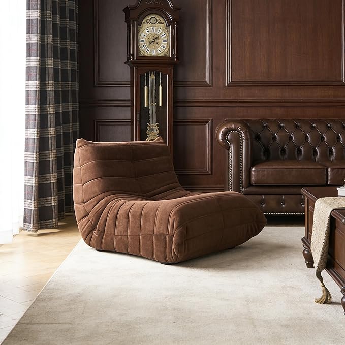 Bean Bag Chair - Memory Foam Bean Bag Chair for Adults Comfy High-Resilience Single Sofa Small Space Floor Chair Chaise Lounge for Living Room Bedroom (Dark Brown Wrinkles)