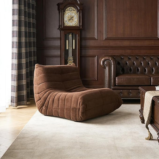Bean Bag Chair - Memory Foam Bean Bag Chair for Adults Comfy High-Resilience Single Sofa Small Space Floor Chair Chaise Lounge for Living Room Bedroom (Dark Brown Wrinkles)