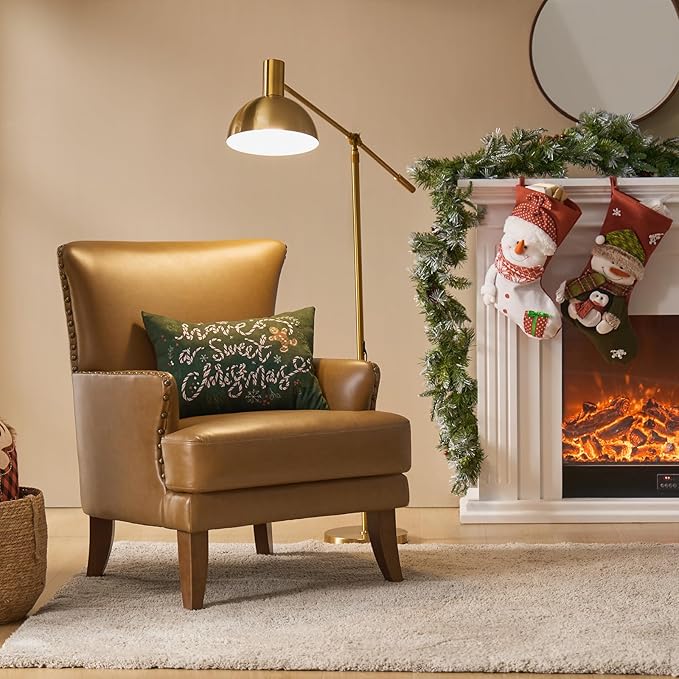 HULALA HOME Faux Leather Accent Chair for Living Room Mid-Century Modern Wingback Chair Single Comfy Sofa Chair with Arms Upholstered Reading Chairs for AdultsCamel